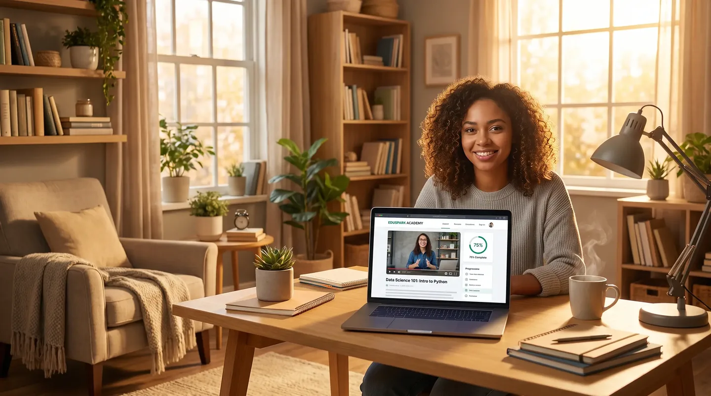 A learning platform interface on a laptop